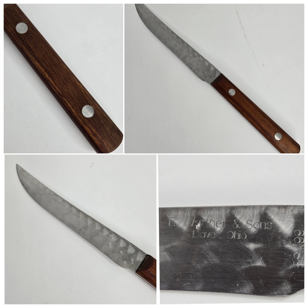 Vtg E. Warther & Son 5" Sandwich Knife Dover Ohio Wood Handle Swirl Blade MCM